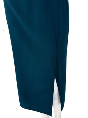 Akris Teal Double-Breasted Blouse & Skirt Set – Size 6 Top / Size 10 Skirt