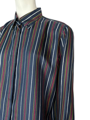 Loro Piana Navy Multicolor Stripe Silk Button-Up Shirt – Size IT 46