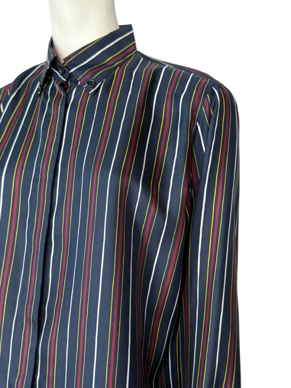 Loro Piana Navy Multicolor Stripe Silk Button-Up Shirt – Size IT 46