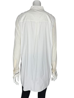 Brunello Cucinelli White Long Sleeve Blouse with Monili Trim Cuffs – Size XL