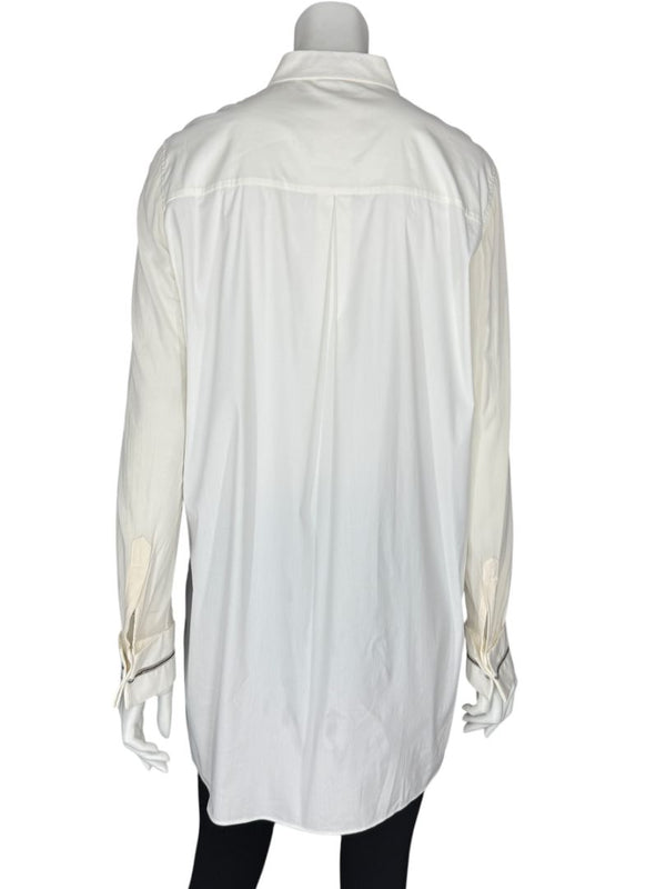 Brunello Cucinelli White Long Sleeve Blouse with Monili Trim Cuffs – Size XL
