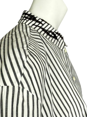 Brunello Cucinelli Gray & White Vertical Stripe Embroidered Collar Shirt – Size XL