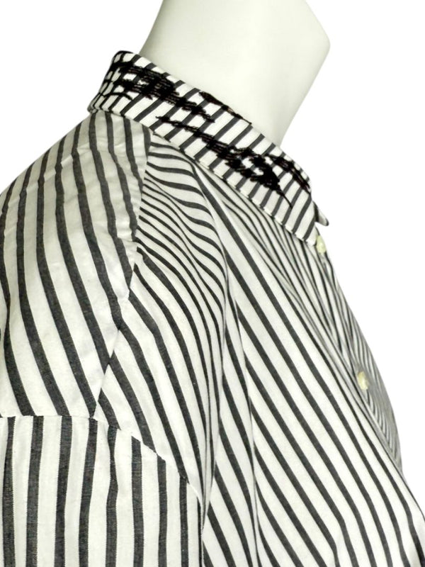 Brunello Cucinelli Gray & White Vertical Stripe Embroidered Collar Shirt – Size XL