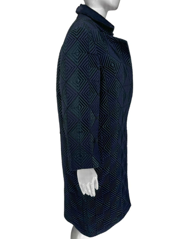 Pamella Roland Navy Geometric-Quilted Long Coat – Large
