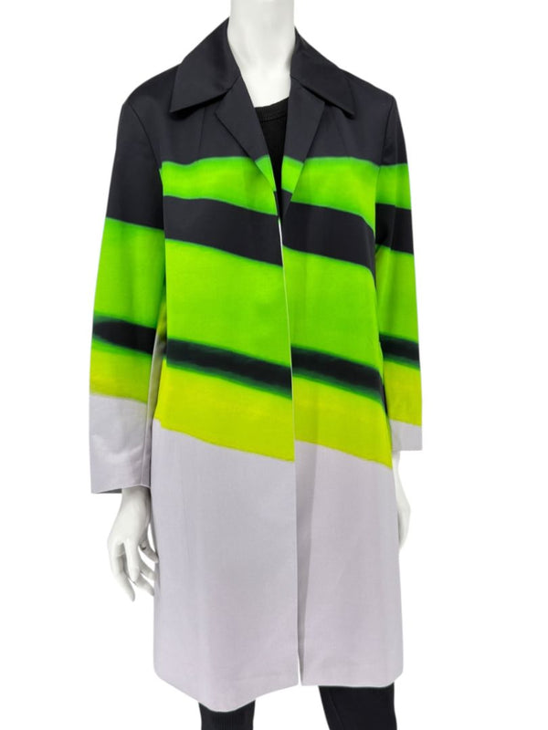 Dries Van Noten Black/Green Coat with Notched Lapels - FR 34