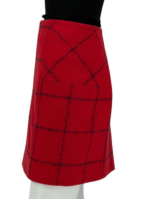 Christian Dior Red Wool Blend Windowpane Skirt – Size IT 46 (US 10)