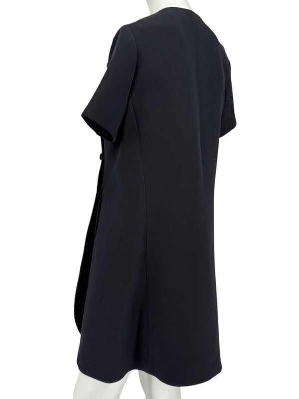 Christian Dior Paris Black Wool-Silk Shift Dress with Asymmetric Button Detail – Size FR 42 (US 10)
