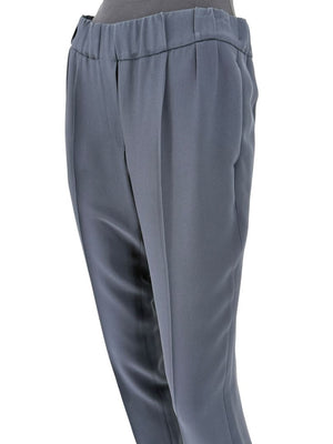 Brunello Cucinelli Navy Tapered Silk-Blend Pants – Size IT 44 (US 8)