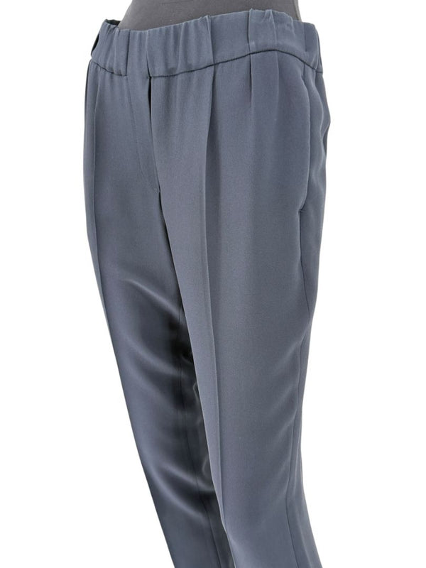 Brunello Cucinelli Navy Tapered Silk-Blend Pants – Size IT 44 (US 8)