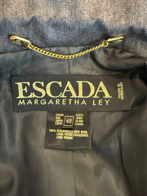 Escada Margaretha Ley Charcoal Wool Blazer – Size 42 (Fits Like a Large)