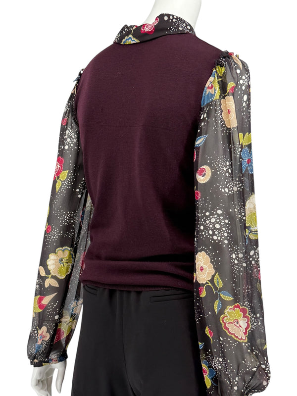 Moschino Virgin Wool Sweater with Sheer Floral Sleeves – Size 8 (IT 38)