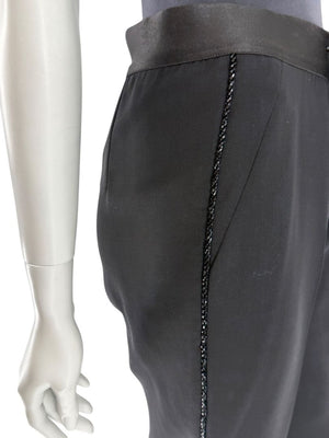 Akris Black Wool Blend Pants with Sequin Trim - Size US 10 (IT 46)