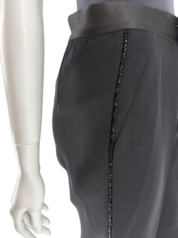 Akris Black Wool Blend Pants with Sequin Trim - Size US 10 (IT 46)