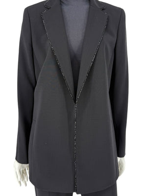 Akris Black Wool Blend Blazer with Sequin Trim - Size US 8