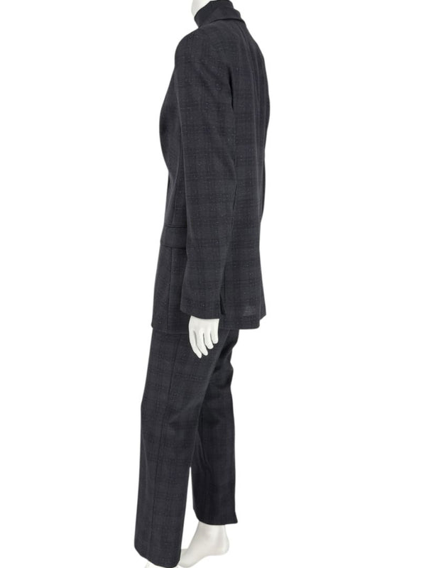 Akris Punto Grey Wool Suit with Purple Fleck Detailing – Size US 10