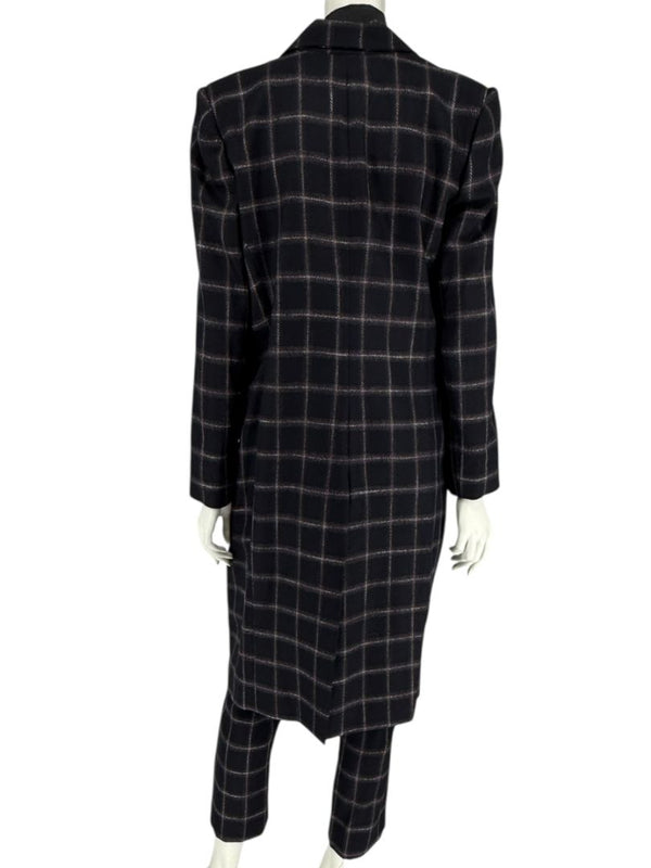 Pamella Roland Black & Gray Windowpane Plaid Pantsuit – Large