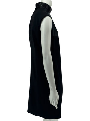 Pamella Roland Black Sleeveless Beaded Collar Shift Dress – L