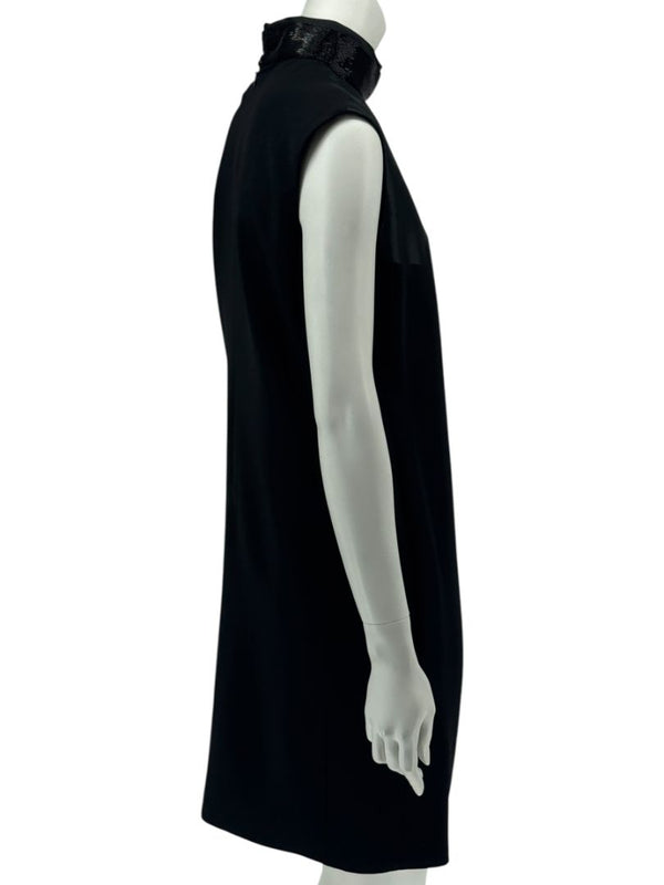 Pamella Roland Black Sleeveless Beaded Collar Shift Dress – L