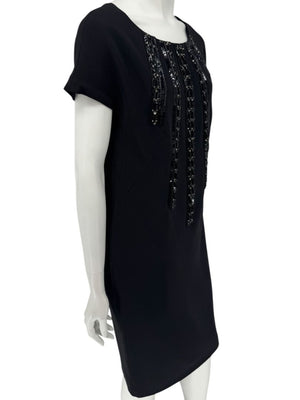 Pamella Roland Black Sequin Embellished Short Sleeve Cocktail Dress – Large