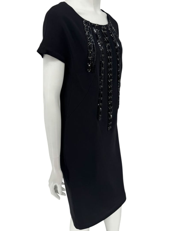 Pamella Roland Black Sequin Embellished Short Sleeve Cocktail Dress – Large