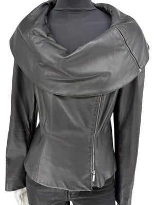Armani Collezioni Black Leather Sculpted Jacket – Size 12