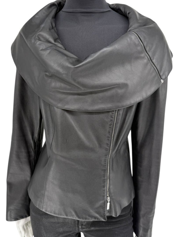 Armani Collezioni Black Leather Sculpted Jacket – Size 12
