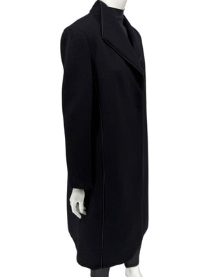 Pamella Roland Black Longline Coat Piped Trim Open Front Designer Outerwear Fits L