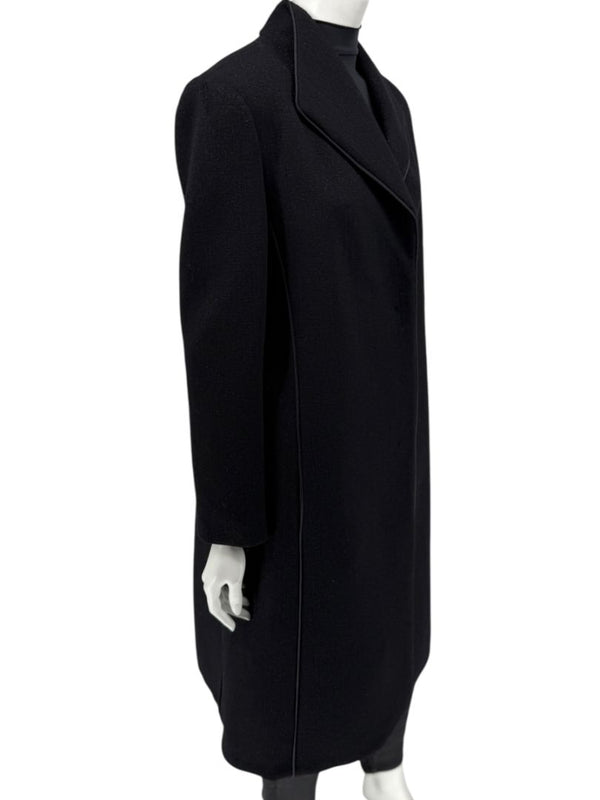 Pamella Roland Black Longline Coat Piped Trim Open Front Designer Outerwear Fits L