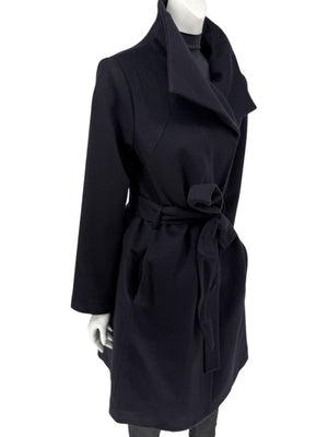 Pamella Roland Wide Shawl Collar Black Wool Belted Coat - Large