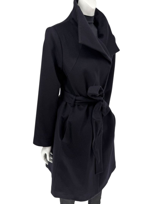 Pamella Roland Wide Shawl Collar Black Wool Belted Coat - Large