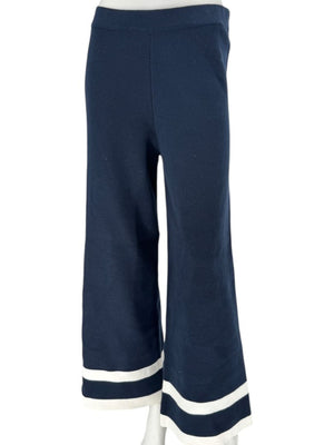 Holebrook Sweden Navy Cotton Wide-Leg Pants White Stripe Hem Size Large L