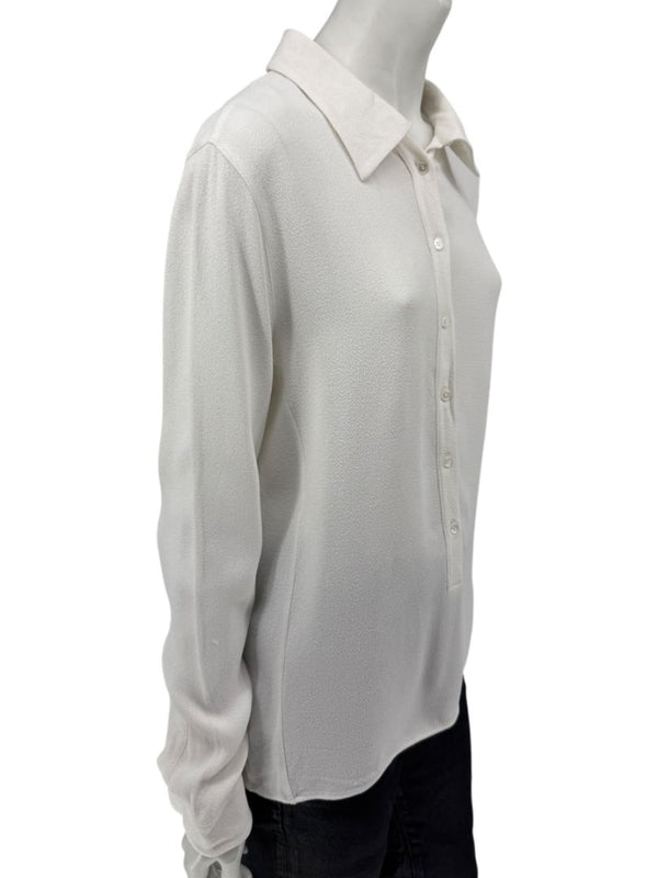 Akris Bergdorf Goodman White Textured Button-Front Blouse – Size 12