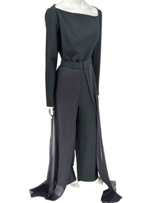 Pamella Roland Black Crepe Long Sleeve Jumpsuit – Size: Large