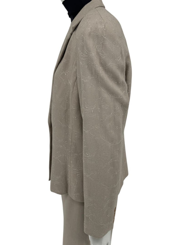 Oscar by Oscar de la Renta Taupe Embroidered Pantsuit – Size 14