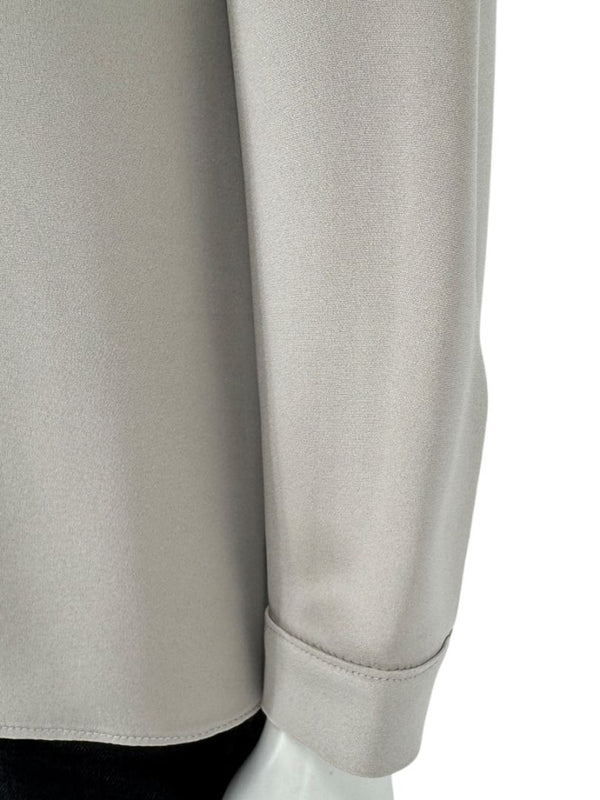 Peter Cohen Taupe-Grey Silk Button-Front Blouse with Soft Notched Collar – Size L