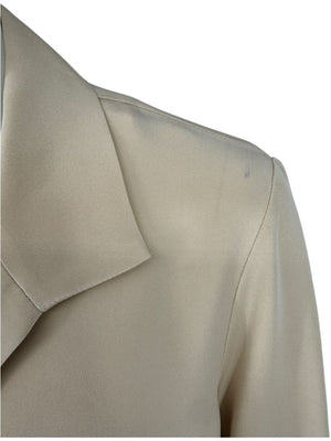 Peter Cohen Ivory Silk Button-Front Blouse with Soft Notched Collar – Size L