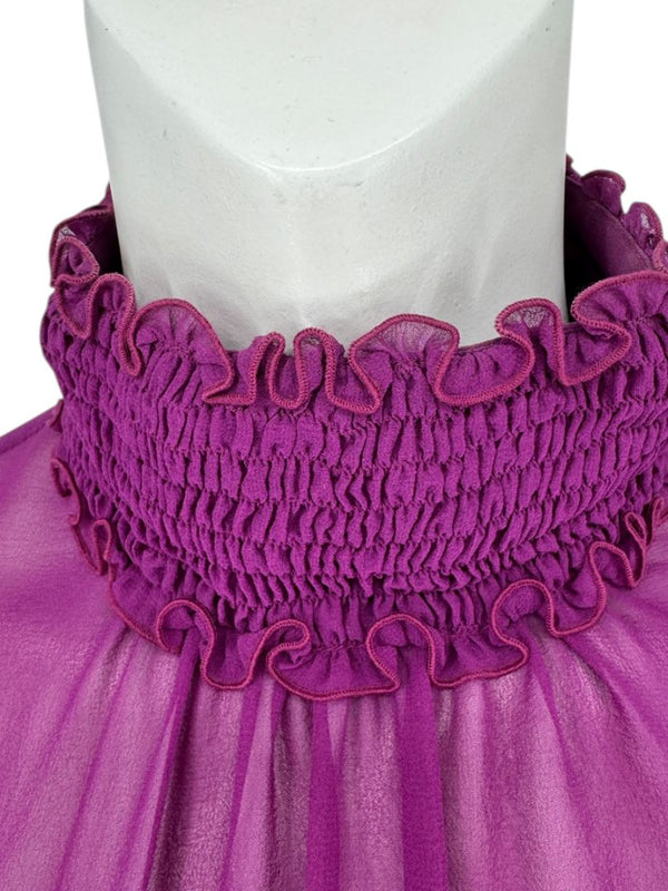Chanel Fuchsia Silk High-Neck Blouse – Fall 2001 FR 42