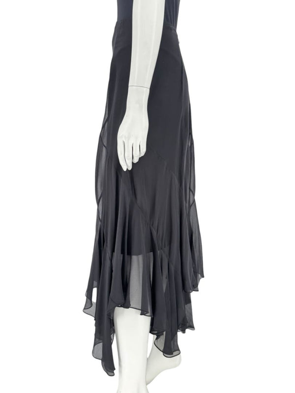 Dana Buchman Black Silk Asymmetric Ruffle Skirt – Size 12
