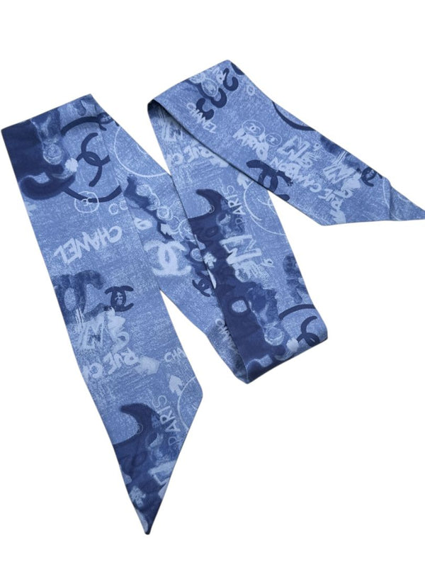 Chanel Oversized “Twilly” CC Logo Print Silk Scarf
