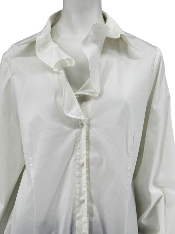 Lafayette 148 New York Ivory Cotton Blend Ruffle-Collar Blouse – Size 12