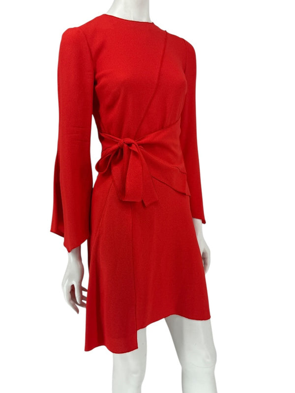 Proenza Schouler Women’s Red Acetate-Viscose Asymmetrical Wrap Dress with Tie Waist – Size 0