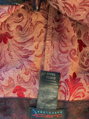 Custo Barcelona Women’s Burgundy Baroque-Print Denim-Style Pants – Size 4