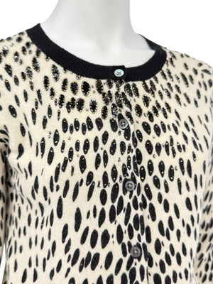 DKNY Cream & Black Leopard-Print Beaded Cardigan – Size: Small