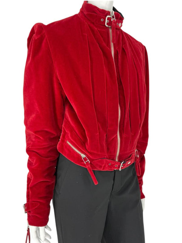 Jean Paul Gaultier Homme Oxblood Velvet Moto-Style Jacket – Size 52 (Men’s)