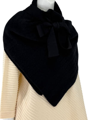 KZ_K Studio Modernisma Black Ridged Scarf with Tonal Grosgrain Ties – One Size
