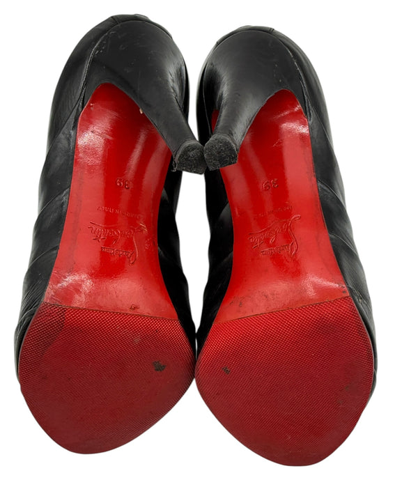 Christian Louboutin  Black Pleated Leather Orniron 100 Ankle Boots - Size 39