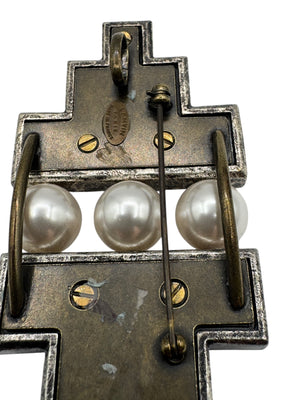 Lanvin Pearl and Crystal Brooch NIB