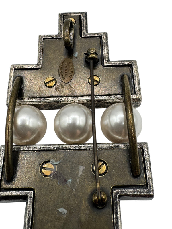 Lanvin Pearl and Crystal Brooch NIB