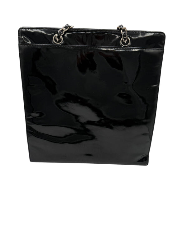 Chanel CC Turnlock Patent Tote with Silver Chain/Hardware