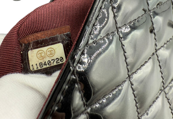 Chanel Black Quilted Patent Leather "Secret Label" Medium Flap Bag